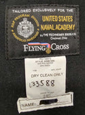 USNA Navy Men's Midshipman Infantry Dress Jacket Military Uniform Coat. U.S. Naval Academy Male Midshipmen Officer Infantry Dress Jacket worn with Infantry Foxtrot & Golf uniform. Brand Flying Cross tailored exclusively for the United States Naval Academy by The Fechheimer Bros, Co. 55/45 Polyester Wool. Size 38 Regular. Made in U.S.A.