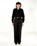 Navy Female CPO Winter Working Blue Uniform worn with white combination cover.