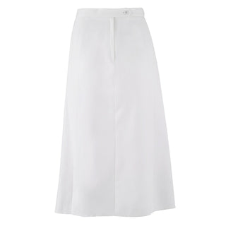 NAVY Women's Service Dress White Skirt - Unbelted. USN Female Unbelted Service Dress White Skirt with unbelted waistband for the Women's Naval SDW Uniform. Unbelted 6-gored skirt features a left zip and button closure, with an upper right front waistband pocket. Skirts are hemmed unless stated otherwise. Skirt length measured from bottom of waistband to hem. White CNT (Certified Navy Twill) 100% Polyester. Genuine, Official Military Uniform. Made in U.S.A.