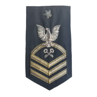 NAVY Men's Rating Badge: E8 Logistics Specialist - Vanfine Gold on Blue