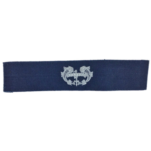 US NAVY Coverall Badge Deep Submergence - Enlisted Silver embroidery. USN embroidered badge for working coveralls. Pre-owned, used. Made in the USA.