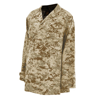 USMC MARPAT Desert Maternity Blouse. US Marine Corps Combat Utility Uniform (MCCUU) MARPAT Coat Maternity Coat. Authentic Current Standard Issue MCCUU in Desert Digital Camouflage. Genuine Military-issue uniform. Made in the U.S.A.