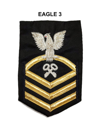 NAVY Men's Rating Badge: E7 Logistics Specialist - Vanfine Gold on Blue