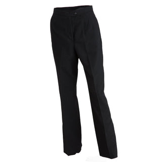 NAVY Women's NSU Trousers. US Navy Female Navy Service Uniform Unbelted Pants. These slacks are worn by enlisted sailors with the Ladies Khaki Overblouse. Features: Unbelted waistband with fore and aft creases, zippered front closure, and two side pockets. Black 75% Polyester, 25% Wool. Genuine, Official US Military Navy Uniform. Made in U.S.A.