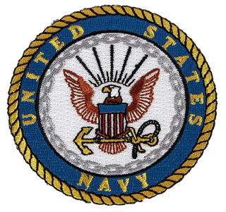United States Navy Seal Logo round patch with gold rope & blue border, silver chain with American Eagle on gold anchor