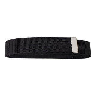NAVY Men's Black Nylon Belt - Silver Tip. USN Male Black Nylon Web Belt with Silver Tip worn by E1-E6. Belt worn with NWU Type III, Working Coveralls and Enlisted Service uniform. Men's belt measures 1 1/4" wide- Black nylon webbing with silver metal tip- USN-Certified; Genuine Military Uniform Item- Made in the U.S.A.
