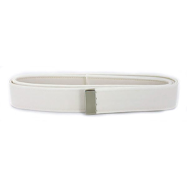 USN Female White CNT Belt with Silver Tip worn by E1-E6. Belt worn with Enlisted Service Dress White uniform. Women's belt measures 1" wide. White polyester certified navy twill with silver metal tip. USN-Certified; Genuine Military Uniform Item. Made in the U.S.A.