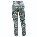 ARMY ACU UCP Trousers. Army Combat Uniform (ACU) Digital Universal Camouflage Pattern (UCP) Pants. The Universal Camouflage Pattern was formerly used by the United States Army in their Army Combat Uniform (ACU) from 2005-2019. Features Button-Fly, 2 Side Front Pockets, 2 Button-Flap Back Pockets, 2 Calf Storage Pockets, 2 Cargo Pocket, Drawstring Cuffs, Knee pouches for optional Knee Pad Supports. 50/50 Nylone Cotton Ripstop. Genuine Military-issue uniform. Made in the U.S.A.