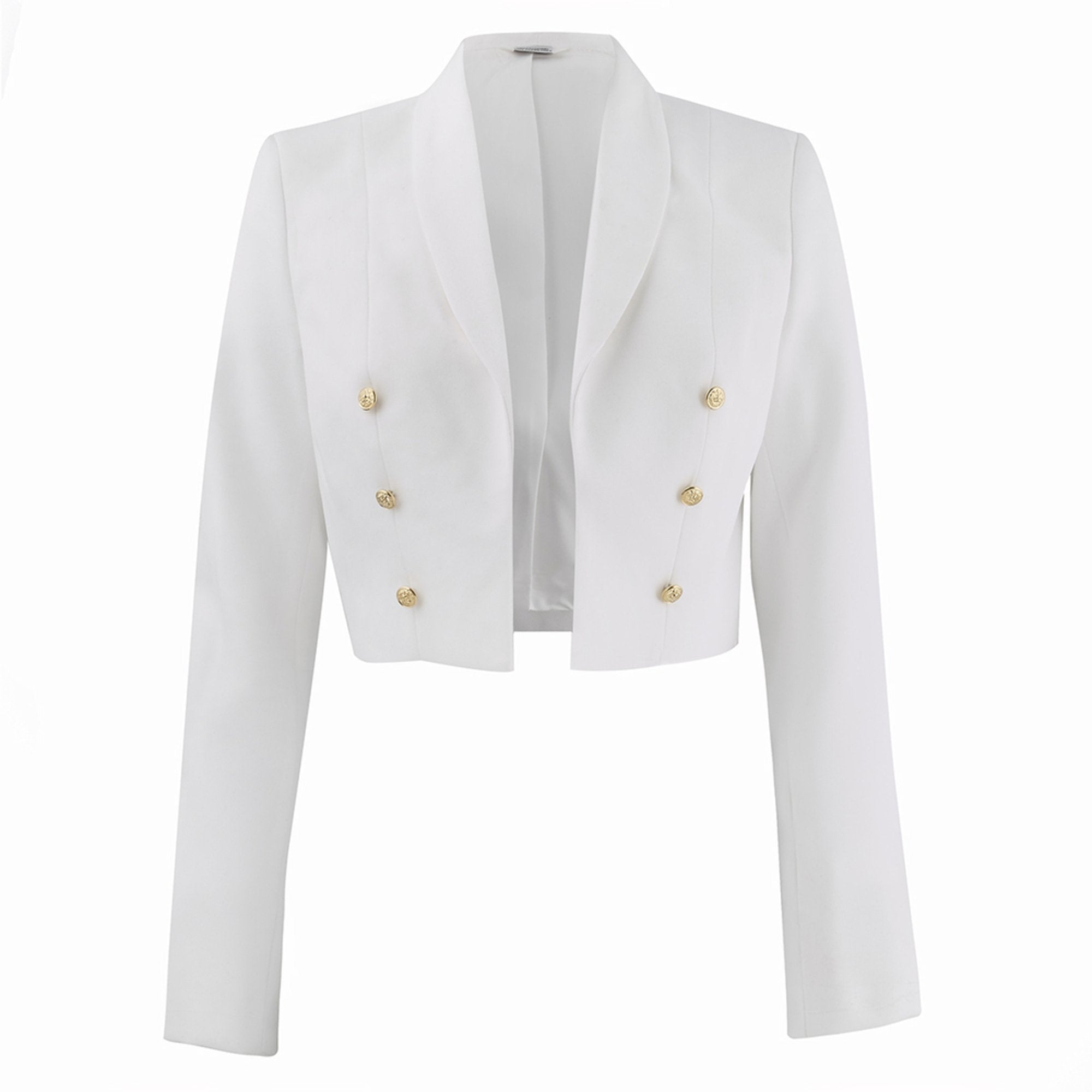 US NAVY Women's (DDW) Dinner Dress White Jacket. USN wear for female Officer & CPO uniforms. This formal mess jacket features long sleeves, narrow lapels, semi-peaked front with the back tapered to a point. The single-breasted style includes three 22.5-line Navy eagle buttons on the front. White Certified Navy Twill (100% Polyester). Made in U.S.A.