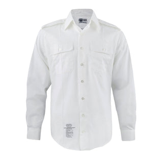 ARMY Men's White Long Sleeve Shirt. US ARMY Male ASU White Shirt with long sleeves and shoulder epaulets. Features stand-up collar with collar stays, long sleeves with 2-button cuffs, button-down front, 2 buttoned chest pockets, left pocket pen holder, permanent creases, and shoulder loops. White 65/35 Polyester Cotton. Certified U.S. ARMY uniform item. Made in U.S.A.