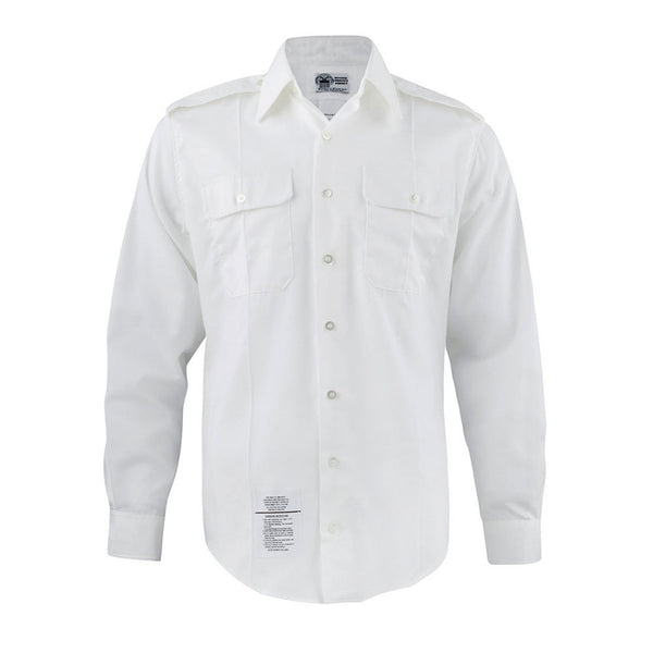 ARMY Men's White Long Sleeve Shirt. US ARMY Male ASU White Shirt with long sleeves and shoulder epaulets. Features stand-up collar with collar stays, long sleeves with 2-button cuffs, button-down front, 2 buttoned chest pockets, left pocket pen holder, permanent creases, and shoulder loops. White 65/35 Polyester Cotton. Certified U.S. ARMY uniform item. Made in U.S.A.