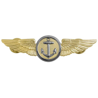 NAVY Metal Badge: Naval Aviation Observer Flight Meteorologist - Full Size. US NAVY Metal Badge Device Pin - Naval Aviation Observer Flight Meteorologist, Regulation Full Size. Gold & Silver Mirror Finish.   - Measures approximately 2-3/4"wide x 3/4"high - Clutch back pin - Sold individually - Made in the USA.