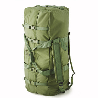 USGI Official Improved Duffel Bag in green heavy duty nylon. Contemporary take on the traditional seafaring seabag, this bag has an enhanced design. Features YKK zipper, locking straps, carry handles, backpack straps. Water repellent nylon duck. Genuine Military Issue. Made in U.S.A.