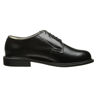 Men's Dress Oxfords Black Leather - Bates Premier 1208. Male Black Leather Dress Shoes in lace-up style with round toe & full-grain smooth leather upper. Bates 01208 U.S. Navy Premier Oxford is a traditional leather oxford featuring a premium cowhide leather lining and full cushion leather lined insert. Unique to this style is the leather soles featuring a Vibram® rubber heel.  Made in the USA.