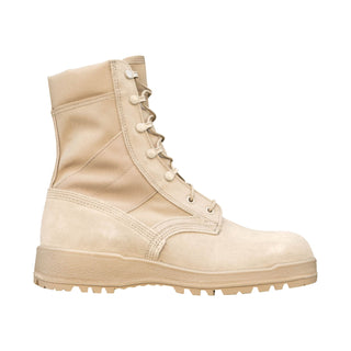 Military Desert Tan Hot Temperate Weather Combat Boots with composite toe made by McRae Footwear, style#3187. These boots are the authentic standard issue Hot Weather boots worn by the U.S. Army. Non-steel toe/composite, VIBRAM® sole. Made in the USA.