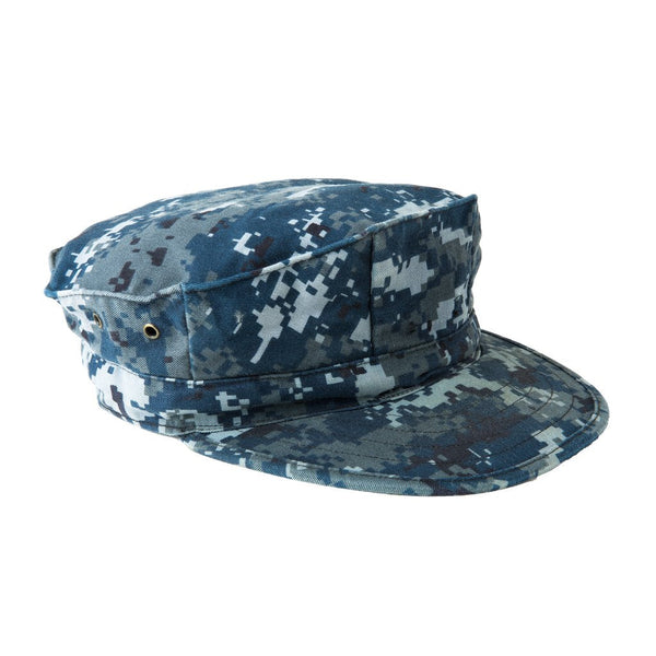 Navy Working Uniform Type I Hat Cover aka "Blueberries." Authentic former issued USN Type 1 Cap in Digital Blue Camouflage (retired in October 2019). Genuine, Official Military Navy Working Type I Uniform Blue Digital Camo. 50/50 Nylon Cotton Twill. Made in U.S.A.