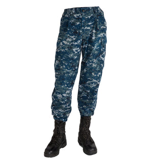 US NAVY NWU Type 1 Pant Trousers. Navy Working Uniform Type I Pants aka "Blueberries." Authentic USN Type 1 in Digital Blue Camouflage (retired in October 2019). Features Zip-Fly, 2 Slash Front Pockets, 2 Button-Flap Back Pockets, and 2 Side Cargo Pockets on each leg. Blue Digital Camo; Nylon Cotton Twill. Genuine, Official Military Navy Working Type I Uniform; USN-Certified. Made in U.S.A.