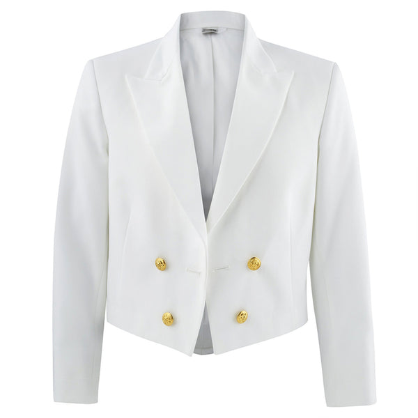 US NAVY Men's (DDW) Dinner Dress White Jacket. USN wear for male Officer & CPO uniforms. This formal mess jacket features long sleeves, narrow lapels, semi-peaked front with the back tapered to a point. The single-breasted style includes four 35-line Navy eagle buttons on the front. White Certified Navy Twill (100% Polyester); gold metal buttons. Made in U.S.A.