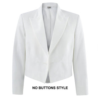US NAVY Men's (DDW) Dinner Dress White Jacket with No included buttons. USN wear for male Navy Enlisted, Officers & CPO uniforms. This formal mess jacket features long sleeves, narrow lapels, semi-peaked front with the back tapered to a point. White Certified Navy Twill (100% Polyester). Made in U.S.A.
