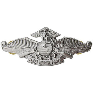 NAVY Metal Badge: Fleet Marine Force Enlisted - Silver Full Size. US NAVY Silver Metal Badge - Fleet Marine Force Enlisted, Regulation Full Size. Silver Mirror Finish. Measures approximately 2-3/4"wide x 1 1/8"high. Clutch back pin. Sold individually. Made in the USA.