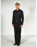 Navy Officer Winter Working Blue Uniform worn with white combination dress cap cover.