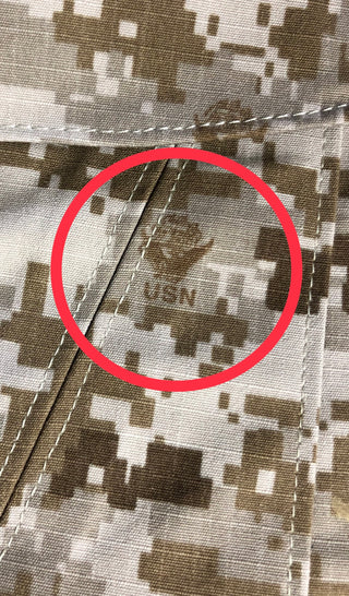 Genuine, Official Military Navy Working Uniform. Tan Digital Desert Camo with USN Insignia. 50/50 Nylon Cotton Ripstop. Made in U.S.A.