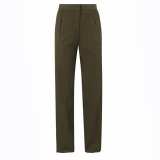 USMC Women's Green Slacks - with Pockets. U.S. Marine Corps Female Green Trousers. These pants feature straight legs with a zip-fly closure with fastened front, unbelted waist, and side pockets. The USMC Green Gabardine Slack is authorized for wear as part of the service “A”, “B” or “C” uniform. Green polyester wool gabardine; Color US Marine Corps hue 2212. Made in U.S.A.