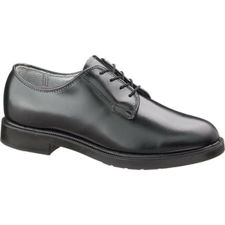 Female Black Leather Oxford Shoes. Low quarter lace-up dress shoes feature an easy to clean leather upper, removable cushioned insert, moisture wicking lining, and DuraShocks outsole with shock absorbing comfort technology. Brand: Bates, Style# 742, Leather upper, Synthetic sole, heel approx 1.25" high, Made in the USA