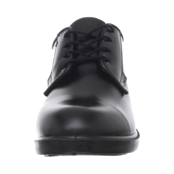  Female Black Leather Oxford Shoes. Low quarter lace-up dress shoes feature an easy to clean leather upper, removable cushioned insert, moisture wicking lining, and DuraShocks outsole with shock absorbing comfort technology. Brand: Bates, Style# 742, Leather upper, Synthetic sole, heel approx 1.25" high, Made in the USA