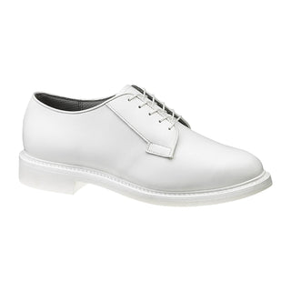 Women's White Leather Upper Oxford Shoes. Lightweight leather upper with a breathable lining. These low quarter lace-up oxfords feature a soft toe with a cushioned, removable insert for extra comfort. - Brand: Bates Lites - Style# 07131 - Upper: Full-Grain 100% Leather - Sole: Synthetic sole, heel approx 1.25" high - Navy approved wear with Dress White and Summer White Uniforms for E7-O10. - Made in the USA