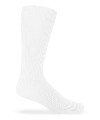 Jefferies Uniform Dress Crew Socks: White - 2 Pack in microfiber rib knit dress crew socks. Microfiber nylon wicks away moisture. Pairs easily with dress shoes, suits, uniforms and business wear.  sock size 9-11 (Medium) = women's shoe size  7-9.5 = men's shoe size 5-8  Sold in pack of two Rib top and leg designed to stay up Moisture wicking to keep feet cool and dry Fabric: White 98% Microfiber Nylon, 2% Spandex Made in the U.S.A.