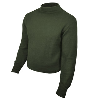 NAVY GOB Deck Sweater - Green Wool. US NAVY Male Deck Sweater in Green Wool. WWII U.S. Navy Gob sweater was worn by sailors in cold, wet weather. This mock turtleneck sweater is ideal for camping, outerwear, or trips to cold climes. Features knitted rib cuffs & waistband. 100% Wool. USN Certified. Made in the USA.