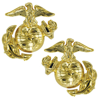 US Marine Corps Collar Device EGA Enlisted. Gold anodized metal finish. Sold in pairs.  - Collar Pin with Screw Back - Certified USMC Military Insignia - Made in the U.S.A. - Condition: Good, pre-owned/gently used unless marked NEW. 