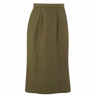 USMC Women's Green Skirt. U.S. Marine Corps Female Green Slacks. This 5-gore skirt features a back zip closure with button fastener, and 1 upper right front seam pocket at waistband. The USMC Green Gabardine Skirt is authorized for wear as part of the service “A”, “B” or “C” uniform. Green polyester wool gabardine. Official Military Issue Uniform. Made in U.S.A.