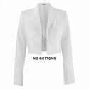 US NAVY Women's (DDW) Dinner Dress White Jacket with NO Buttons. USN wear for female Officer & CPO uniforms. This formal mess jacket features long sleeves, narrow lapels, semi-peaked front with the back tapered to a point. White Certified Navy Twill (100% Polyester). Made in U.S.A.