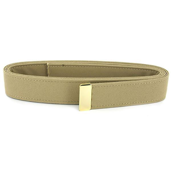 NAVY Women's Belt Khaki Poly Wool - Gold Tip. USN Female Khaki Polyester Wool Belt with Gold Tip worn by Naval Officers & CPOs. Belt worn with Navy Khaki Poly Wool Service uniform. Buckle sold separately. Women's belt measures 1" wide. Khaki tan polyester wool fabric with gold metal tip. USN-Certified; Genuine Military Uniform Item. Made in the U.S.A.