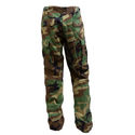 Men's BDU Woodland Camo Trousers. U.S. Military Male Battle Dress Uniform Trousers in Woodland Camo. Official, Military issue Combat pattern camouflage hot weather pants. Features 6 pockets: 2 front, 2 back and 2 side cargo. Pattern: original US m81 Woodland camouflage in green, brown, black. Nylon/Cotton Ripstop. Made in the U.S.A.