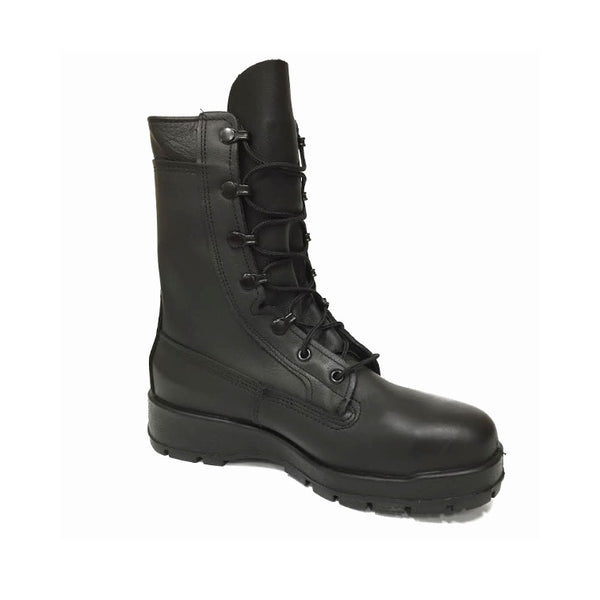 Women's Boots Black Leather Steel Toe - Belleville F360ST. US NAVY Women's Black Safety Steel Toe Boots - Belleville F360ST. Navy Certified boots for wear with the Type III (NWU) Navy Working Uniform. The Belleville F360ST is a general-purpose safety boot with an all-leather upper, polyurethane midsole, and Vibram high performance, non-slip outsole. 100% Smooth Finish Leather Upper, VIBRAM® rubber sole, Berry Compliant. Made in the USA.