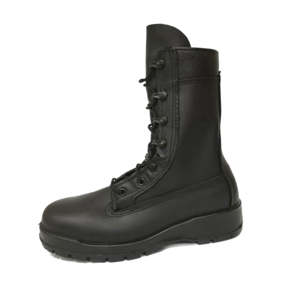Women's Boots Black Leather Steel Toe - Belleville F360ST. US NAVY Women's Black Safety Steel Toe Boots - Belleville F360ST. Navy Certified boots for wear with the Type III (NWU) Navy Working Uniform. The Belleville F360ST is a general-purpose safety boot with an all-leather upper, polyurethane midsole, and Vibram high performance, non-slip outsole. 100% Smooth Finish Leather Upper, VIBRAM® rubber sole, Berry Compliant. Made in the USA.