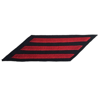 USN Male Enlisted Service Stripe Hash Marks -3 Stripes Embroidered Red on Blue Serge Wool