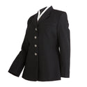 US NAVY Women Service Dress Blue Jacket with Silver Buttons. USN Female Service Dress Blue (SDB) Coat Jacket with Silver Buttons. This is a retired Dress Blue uniform for enlisted female Sailors (E6 and below). Features a welt left breast pocket, and four silver oxidized finish Navy eagle buttons on the left front. Black Polyester-Wool Blend with Silver Oxidized Buttons. Official Military Issue Uniform. Made in U.S.A.