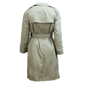 USMC Male All Weather Trench Coat with Belt. This US Marine Corps issued coat is made to have a comfortable fit over your uniform. Features a double-breasted closure, convertible collar that buttons at the neck, a gun flap, shoulder epaulets, adjustable belt & sleeve straps, welt pockets with two inside hanging pockets, back storm flap, and quilted zip-out liner. Genuine Military uniform. Pewter gray with olive tones; Polyester Cotton. Made in the USA.