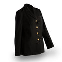 AS-IS Condition USN Female Service Dress Blue (SDB) Coat Jacket with Gold Buttons. Service Dress or ceremonial uniform for female (CO/CPO) Officers & Chief Petty Officers.   - Color & Fabric: Black Polyester-Wool Blend with Gold Buttons - Care: Dry clean only - Made in U.S.A. - NOTE: May be sold with/without rank stripes on the sleeves. You can take it to your local alterations shop and they will know how to remove them or ask any mom over 50. - Condition: AS-IS pre-owned/used.