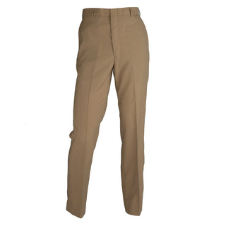 AS-IS Condition US NAVY Male Service Khaki CNT Trouser in Classic Fit. Features a flat front style with fore & aft creases, belt loops, side and back pockets and front zipper. Tan Khaki 100% Polyester (Certified Navy Twill). Official Military Issue Uniform. Made in U.S.A.