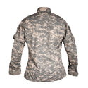 ARMY ACU UCP Coat. Army Combat Uniform Digital Universal Camouflage Pattern Shirt. Features banded/mandarin collar, concealed zipper front with hook/loop closure, 2 front chest & 2 angled shoulder flap pockets, double-layer elbows with space for optional pads, pen pocket on lower sleeve, adjustable wrist cuffs, loop panels for patches, rank and hook badges. Nylon Cotton Ripstop. Genuine Military-issue uniform. Made in the U.S.A.
