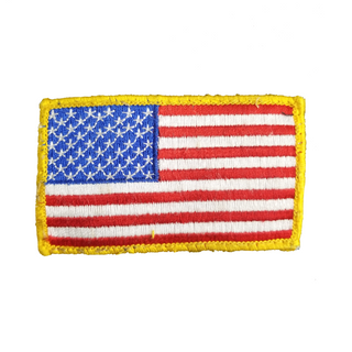US Military Patch: American Flag  - Embroidered patch - Measures: 3 x 5 inches - Embroidered twill; Merrowed edge - Colors: Red, white, blue with yellow gold border - Authentic, Official US Military Patch