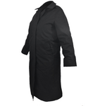 USN Military Female All Weather Rain Coat with No Belt. This is a retired/vintage style coat formerly worn by the U.S. Navy as outerwear for Service, Service Dress and Dinner Dress uniforms in inclement weather. This classic coat works in the rain, sleet, snow, crisp autumn mornings and frigid winter evenings. Features a water-repellant poplin exterior with zip out faux-fur liner. Color reads dark charcoal black (U.S. Navy color Blue #3346). Official USN Military issue. Made in the USA.
