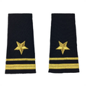 NAVY O2 Soft Boards: LTJG Line Officer. US Navy O-2 Soft Shoulder Boards for Line Officer - Lieutenant Junior Grade. Worn with Service Dress White, Shirt and V-Neck Pullover. Gold embroidery on black polyester cotton. Sold in pairs. USN-Certified. Made in the U.S.A.