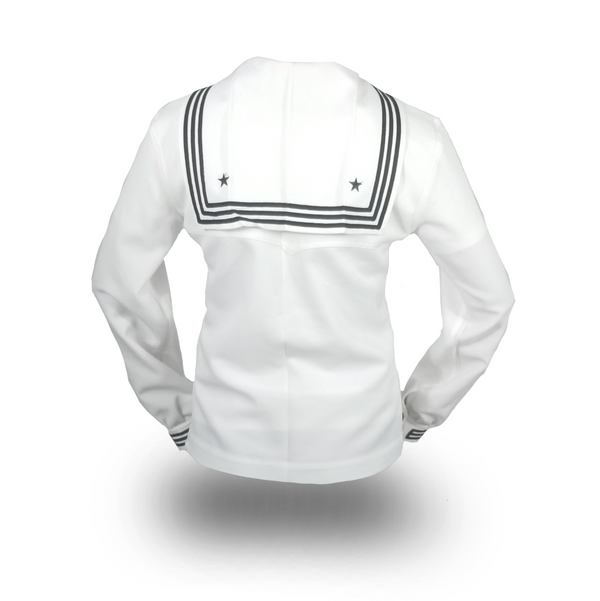 AS-IS NAVY Men's Dress White Jumper Top - Piping + Zipper