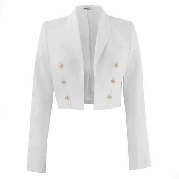 US NAVY Women's (DDW) Dinner Dress White Jacket. USN wear for female Officer & CPO uniforms. This formal mess jacket features long sleeves, narrow lapels, semi-peaked front with the back tapered to a point. The single-breasted style includes three 22.5-line Navy eagle buttons on the front. White Certified Navy Twill (100% Polyester). Made in U.S.A. Condition: Good pre-owned/gently used unless marked as NEW.
